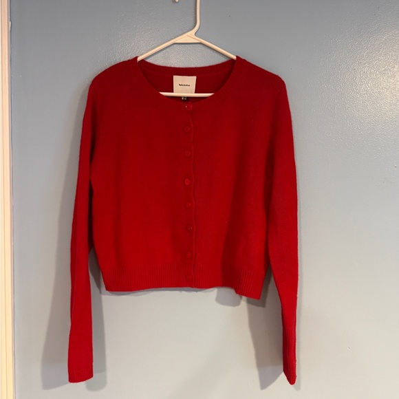 Reformation Clara Cashmere Crew Cardigan Cherry Small - Picture 2 of 8